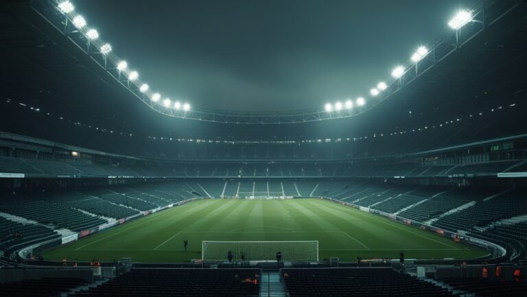 Sân vận động về đêm trong trận tranh hạng ba World Cup 2026, không khí trầm lắng hơn chung kết