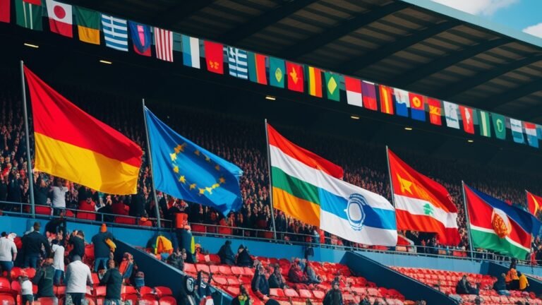 Cờ các quốc gia tung bay trên khán đài World Cup