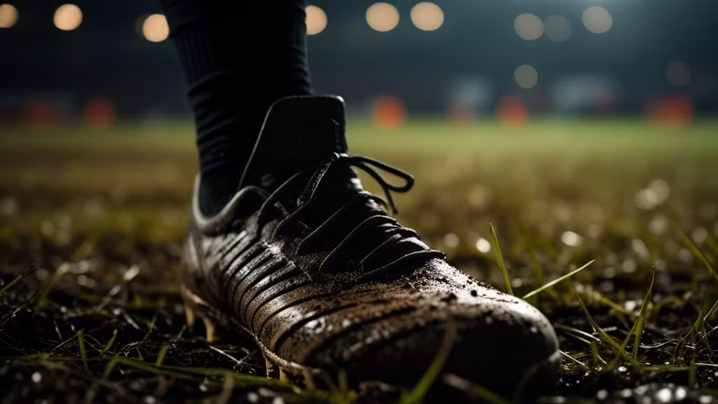 Cận cảnh giày bóng đá dính bùn trên sân cỏ, biểu tượng cho những cú sốc World Cup 2026