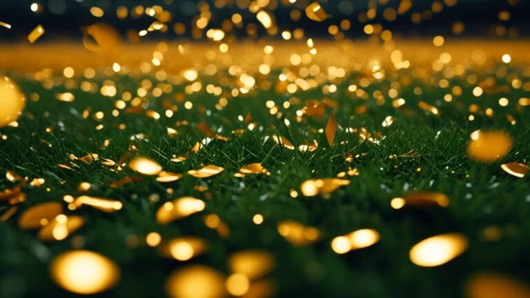 Cận cảnh confetti vàng rơi trên sân cỏ, biểu tượng so sánh định dạng World Cup